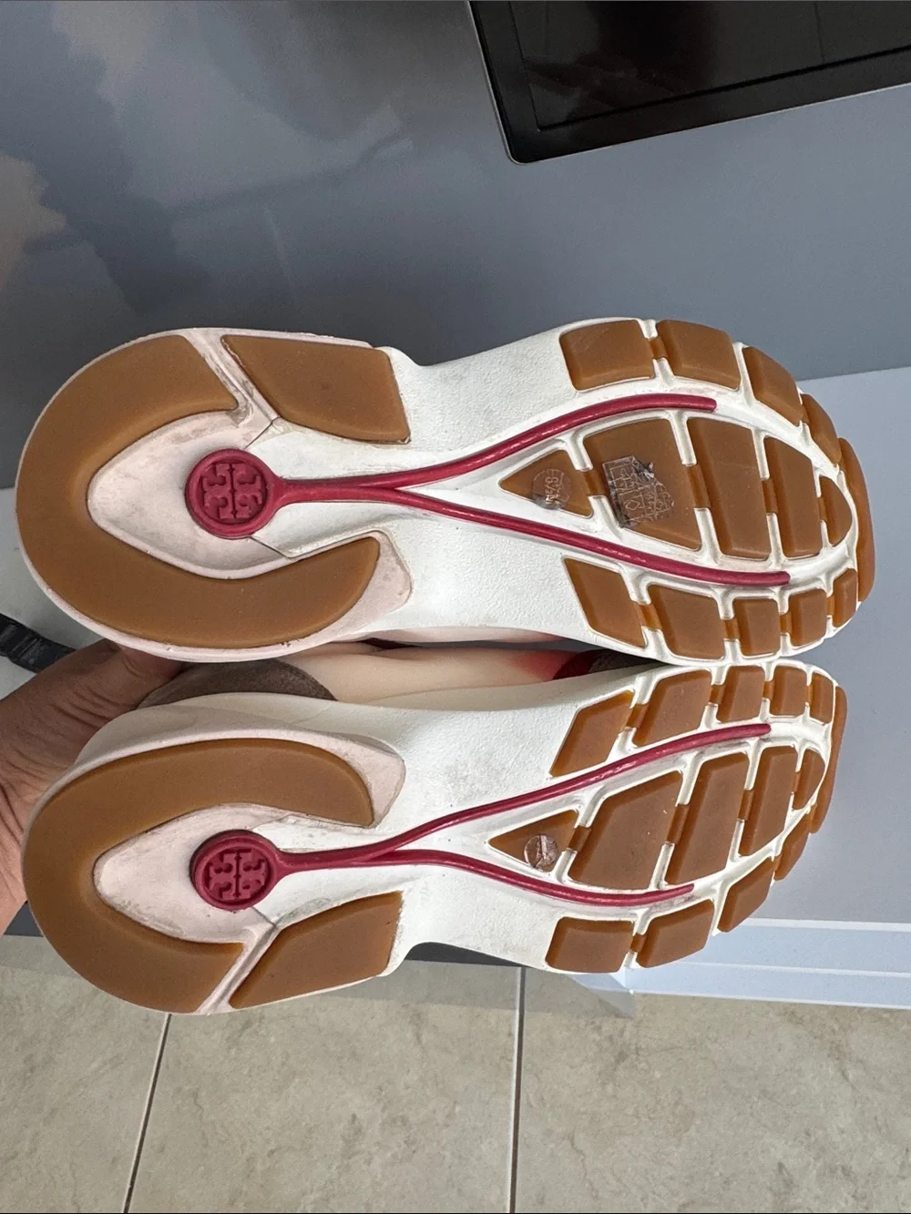 Tory Burch Beige Suede & Red Accent Women's Chunky Sneakers